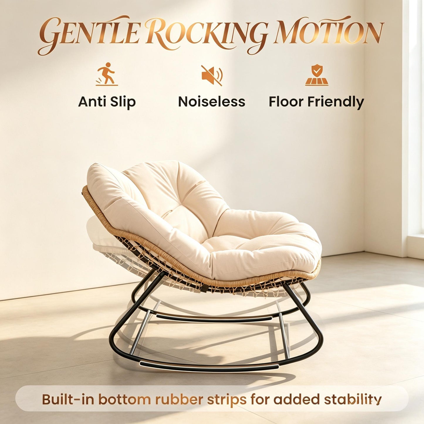 Oversized Rocking Egg Chair with Cushion - Cream White