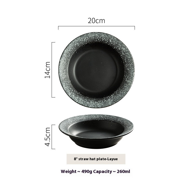 Ceramic Flat Plate with Straw Hat Design - Household Dinnerware Set