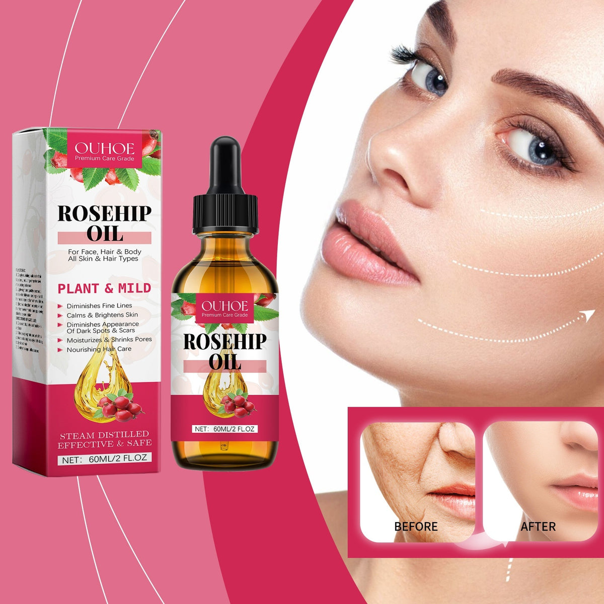 Rose Moisturizing Facial Serum – Brightening & Repairing, 60ml