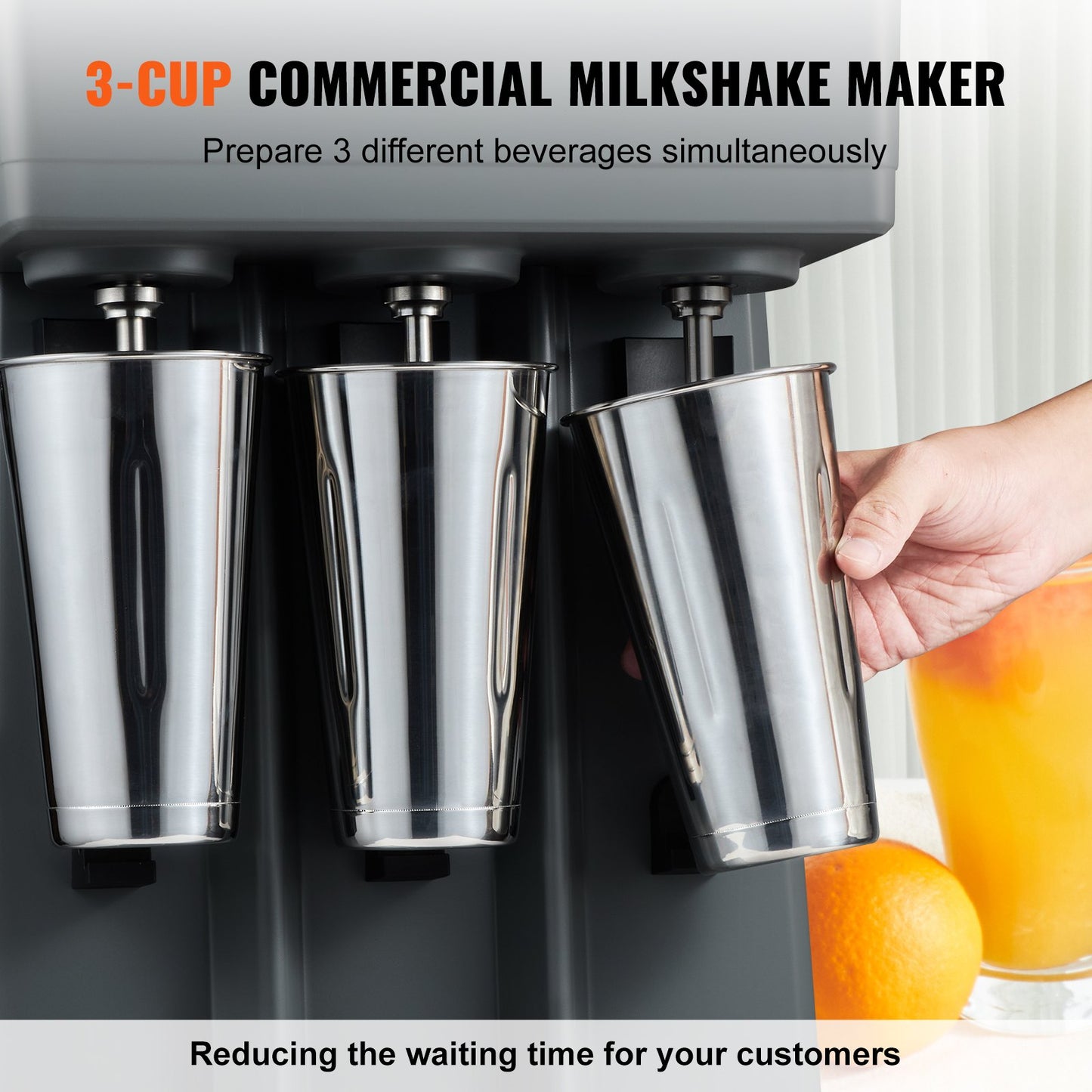 Electric Milkshake Maker 375W 3-Speed Commercial & Home Drink Blender with 3 Stainless Steel Cups
