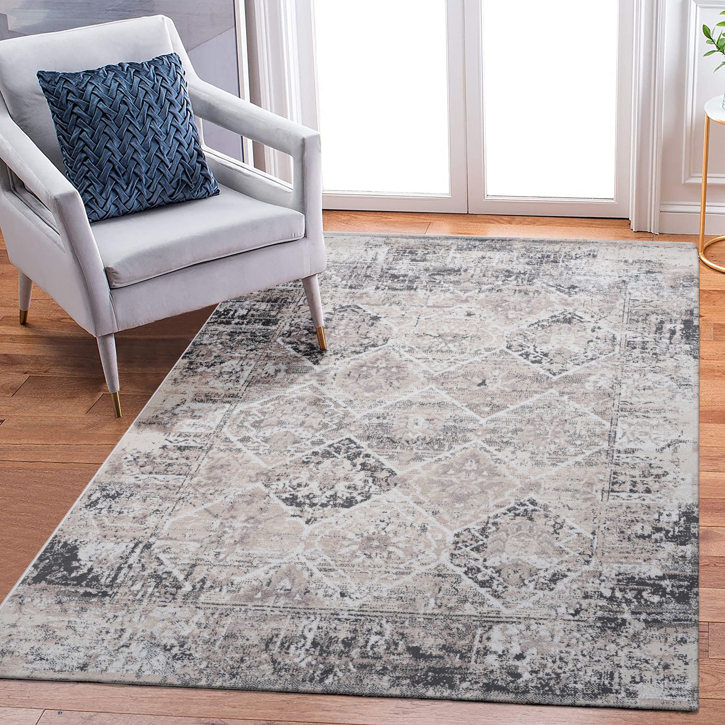 PAYAS 6X9 Cream Anthracite Traditional Area Rug