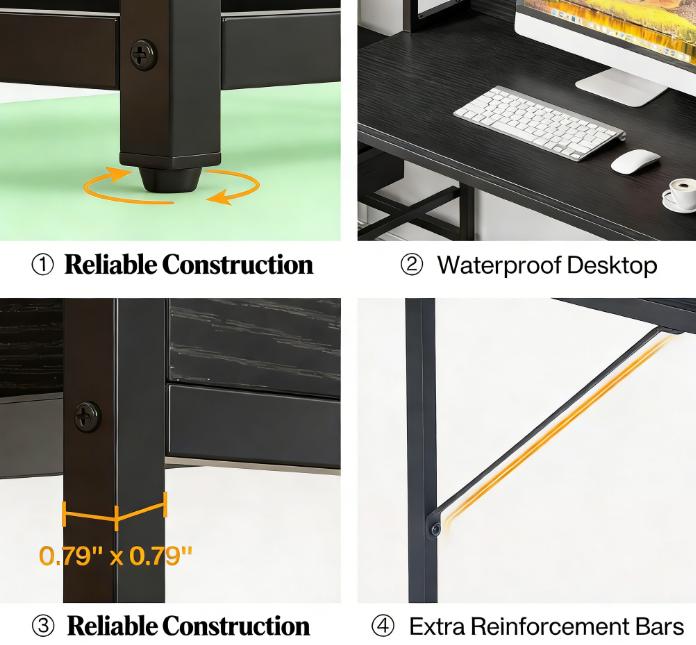 Multifunctional Computer Desk with Storage - Black