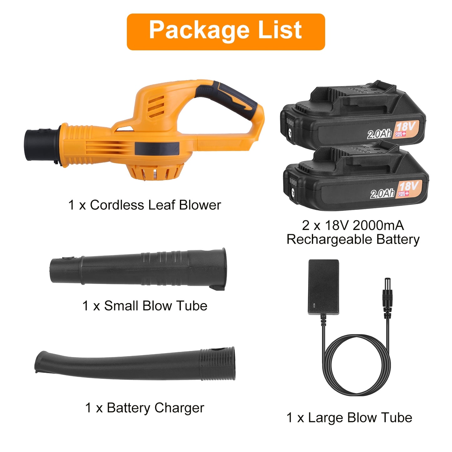 Cordless Handheld Leaf Blower with 124MPH Air Speed and 300CFM, 2-Speed, Orange