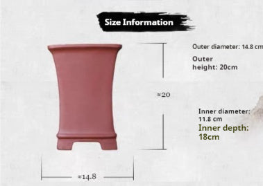 Square Orchid Flower Pot - Handmade Zisha Clay Plant Container with Base