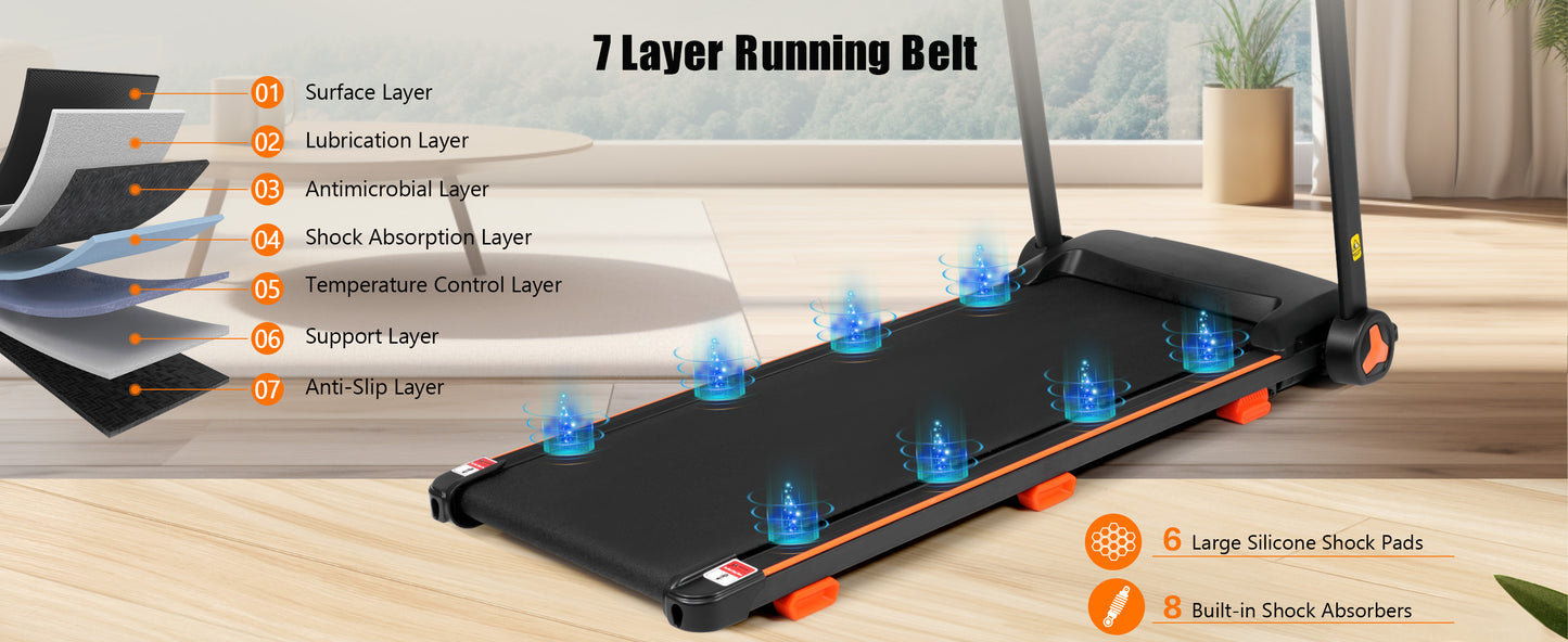 2.5HP Folding Treadmill with Heart Rate Sensor - Black