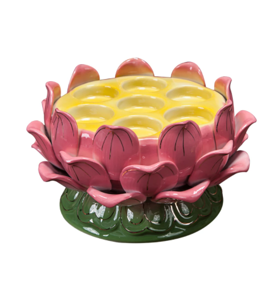 Ceramic Lotus Butter Lamp Holder Candle Holder Dharma Vessel for Oil Lamp