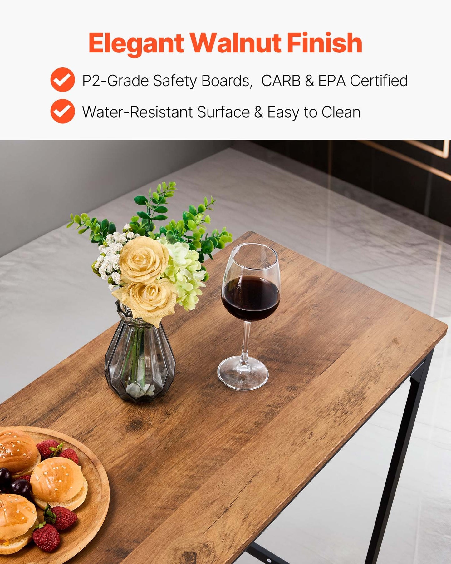 Black 53-Inch Rectangular Bar Table for Kitchen & Dining, Tall Pub Table with Rounded Edges