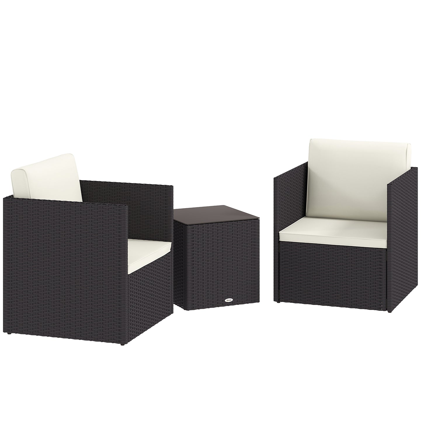 Folding Wicker Bistro Set - 3 Piece Patio Furniture with Cushions