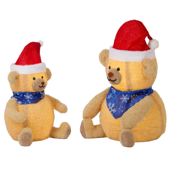Set of 2 Lighted Plush Bear Christmas Decorations with 60 LED Lights