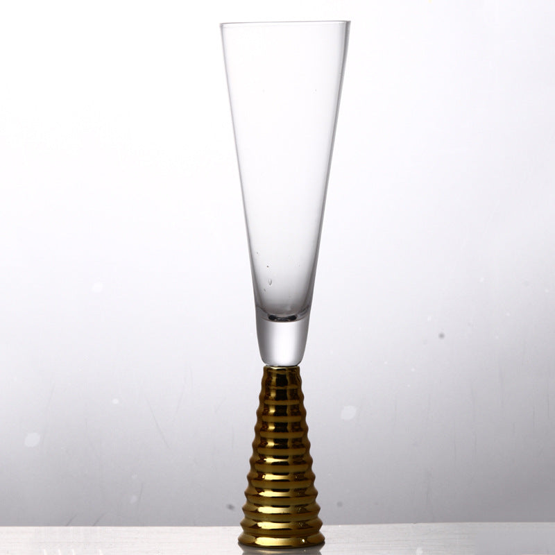 Decorative Wine & Champagne Glass Goblet Set - Threaded Black, Silver & Gold Options
