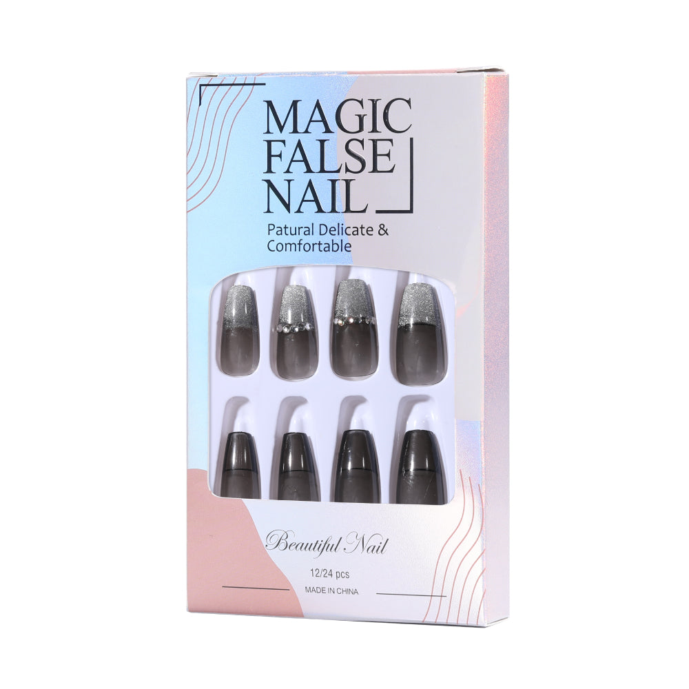 Nail Art Patches with Jelly Glue - Fake Nail Stickers for Manicure, 24 Pieces