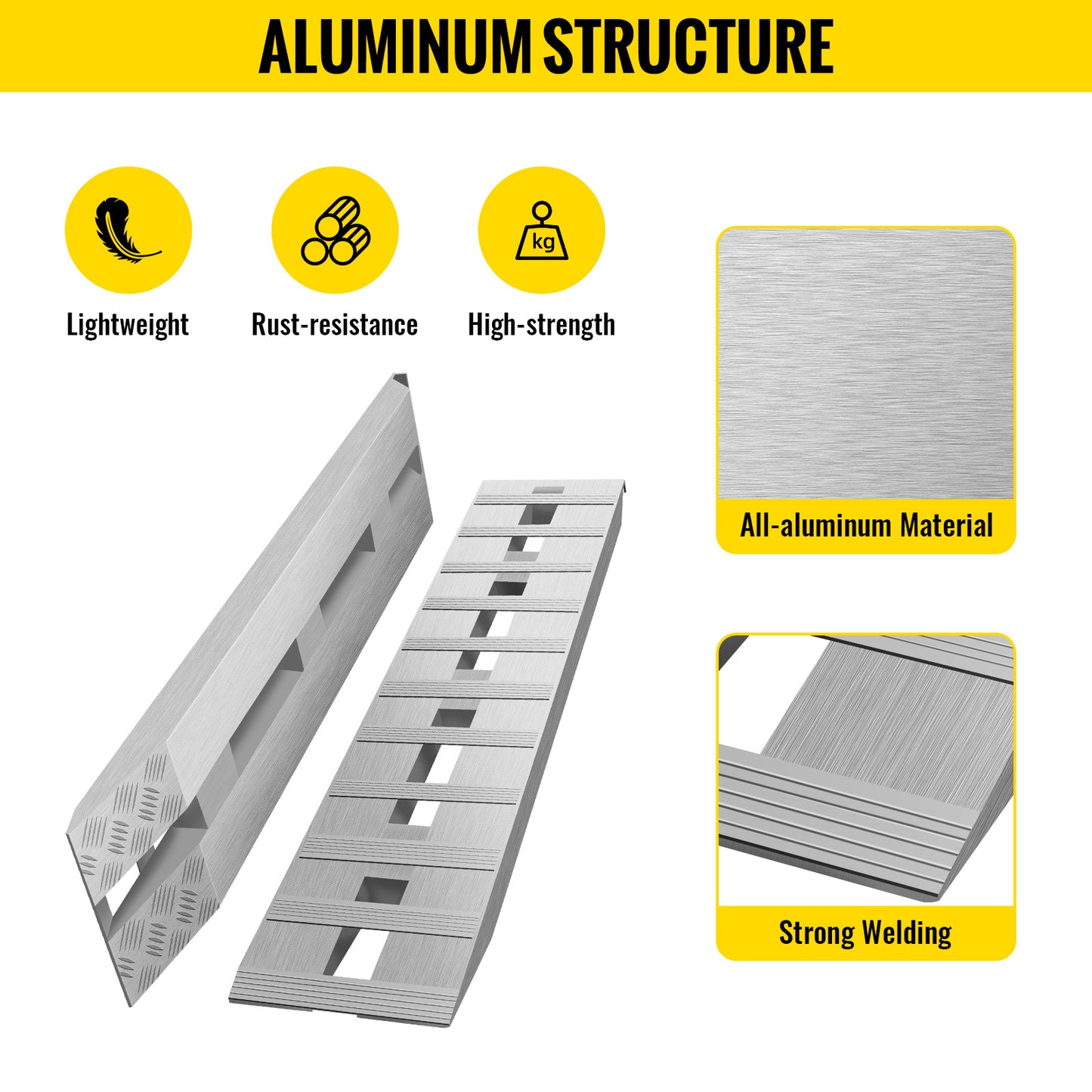 60-Inch Aluminum Trailer Loading Ramps 6000LBS Capacity - Beavertail Hook End, 1 Pair