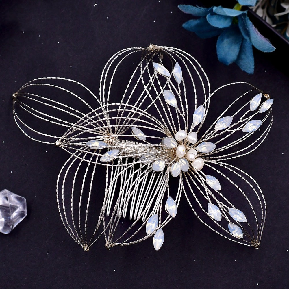 Bridal Headdress Hair Comb with Hollow Leaf Design