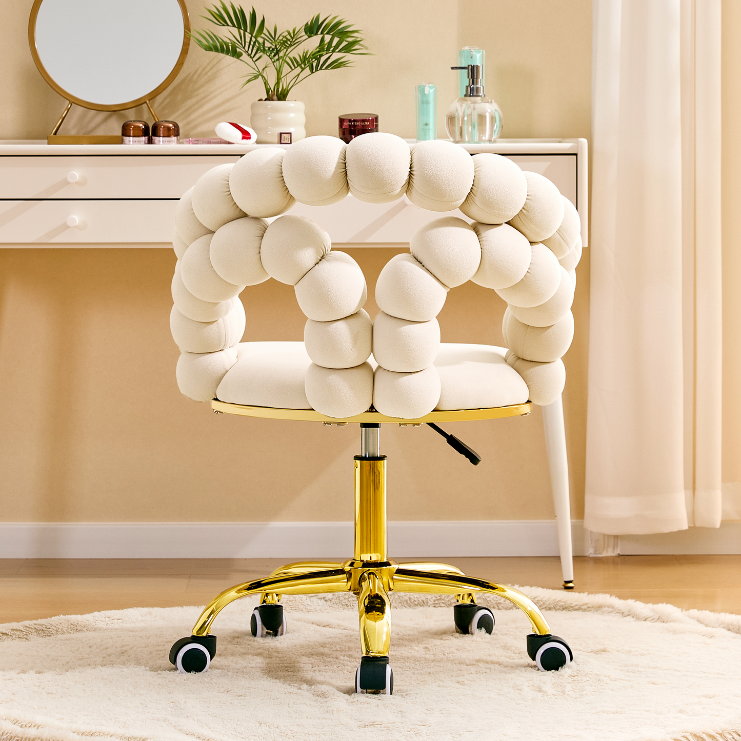Modern Velvet Adjustable Swivel Desk Chair With Bubble Back,