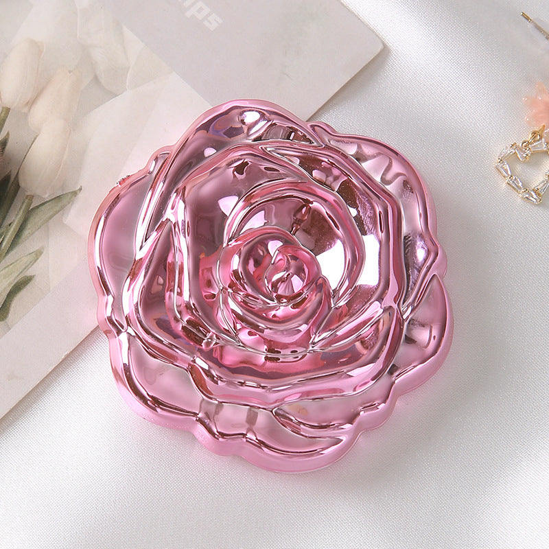 Portable Folding Mirror with Electroplated Rose Design for Beauty & Home