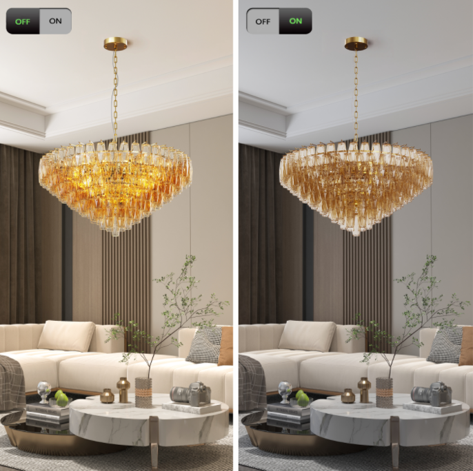 14-Light Gold Modern Round Chandelier with Smoke Glass Design