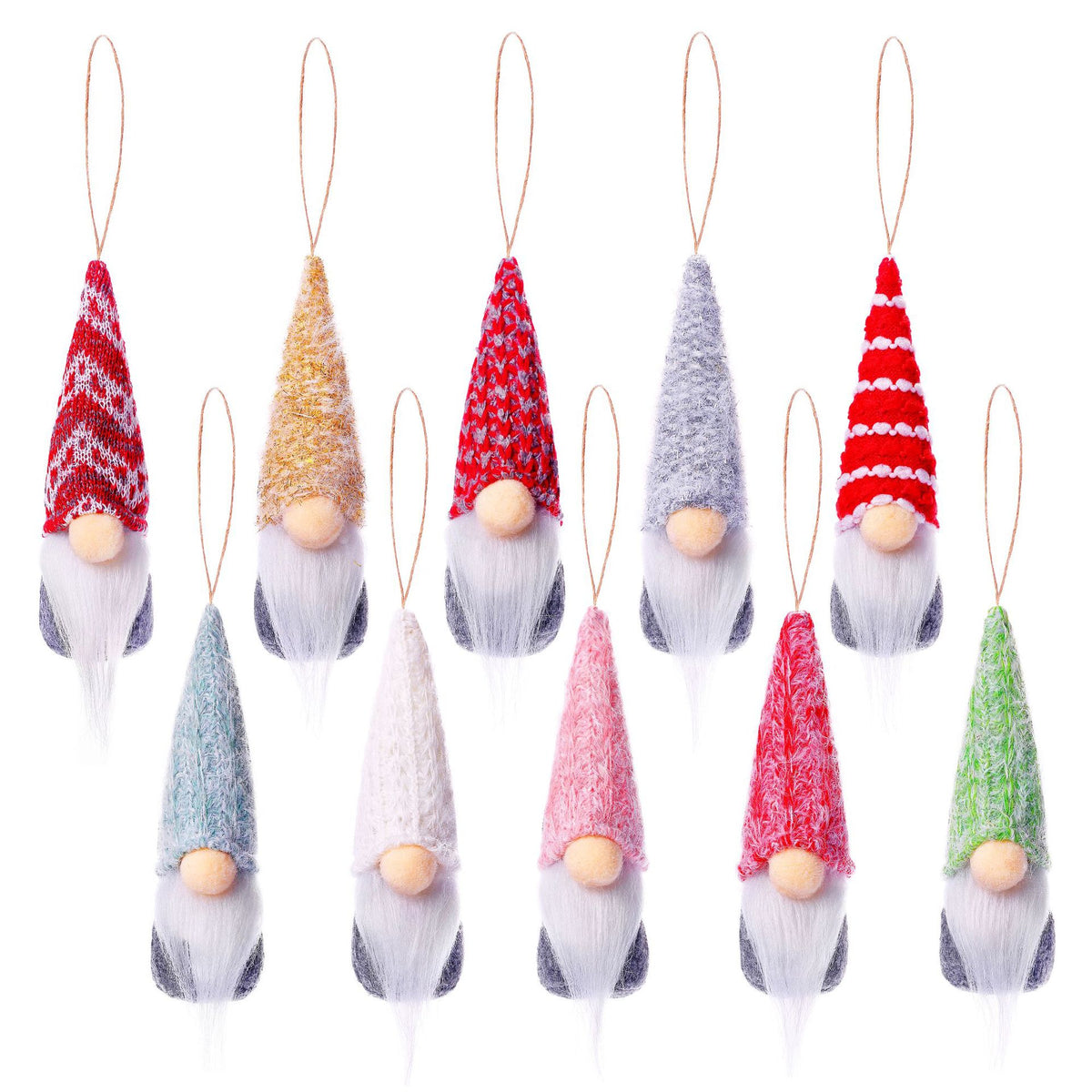 Christmas Wool Faceless Plush Doll Ornaments Set of 10 - Holiday Decor