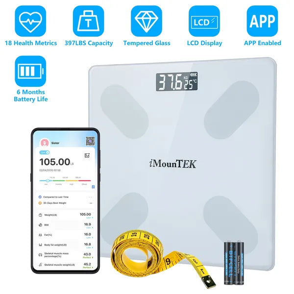 Smart Digital Body Weight Scale with BMI & App Sync - White