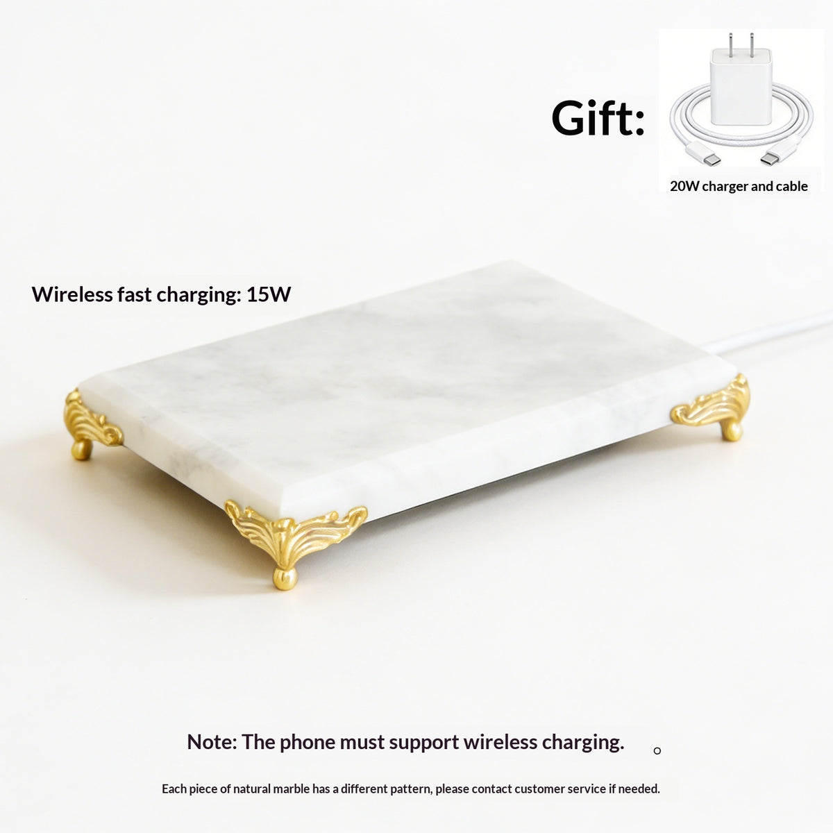 Natural Marble Wireless Charging Stand - Elegant Home Office Accessory