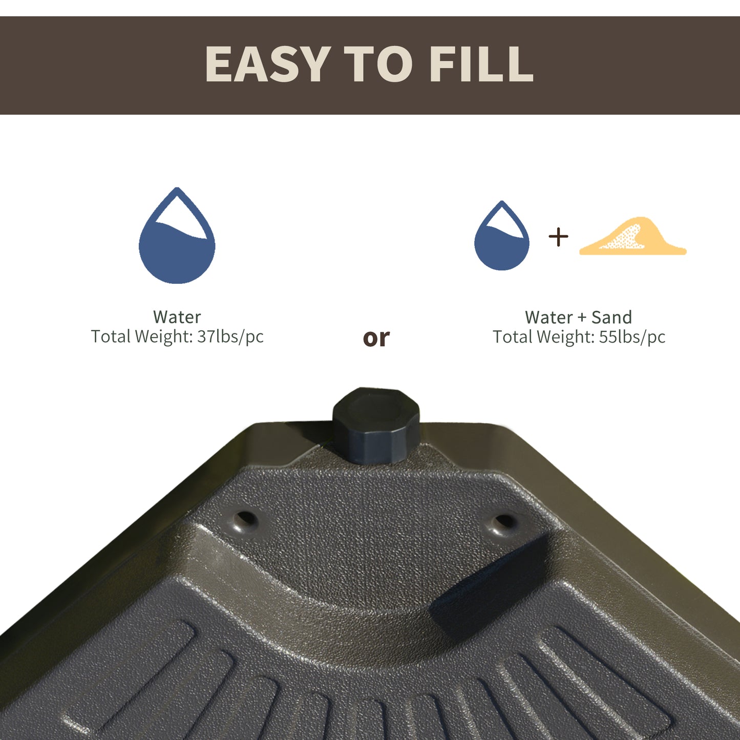 Cantilever Patio Umbrella Base - 4 Piece Set, 220 lbs Capacity, Coffee Brown
