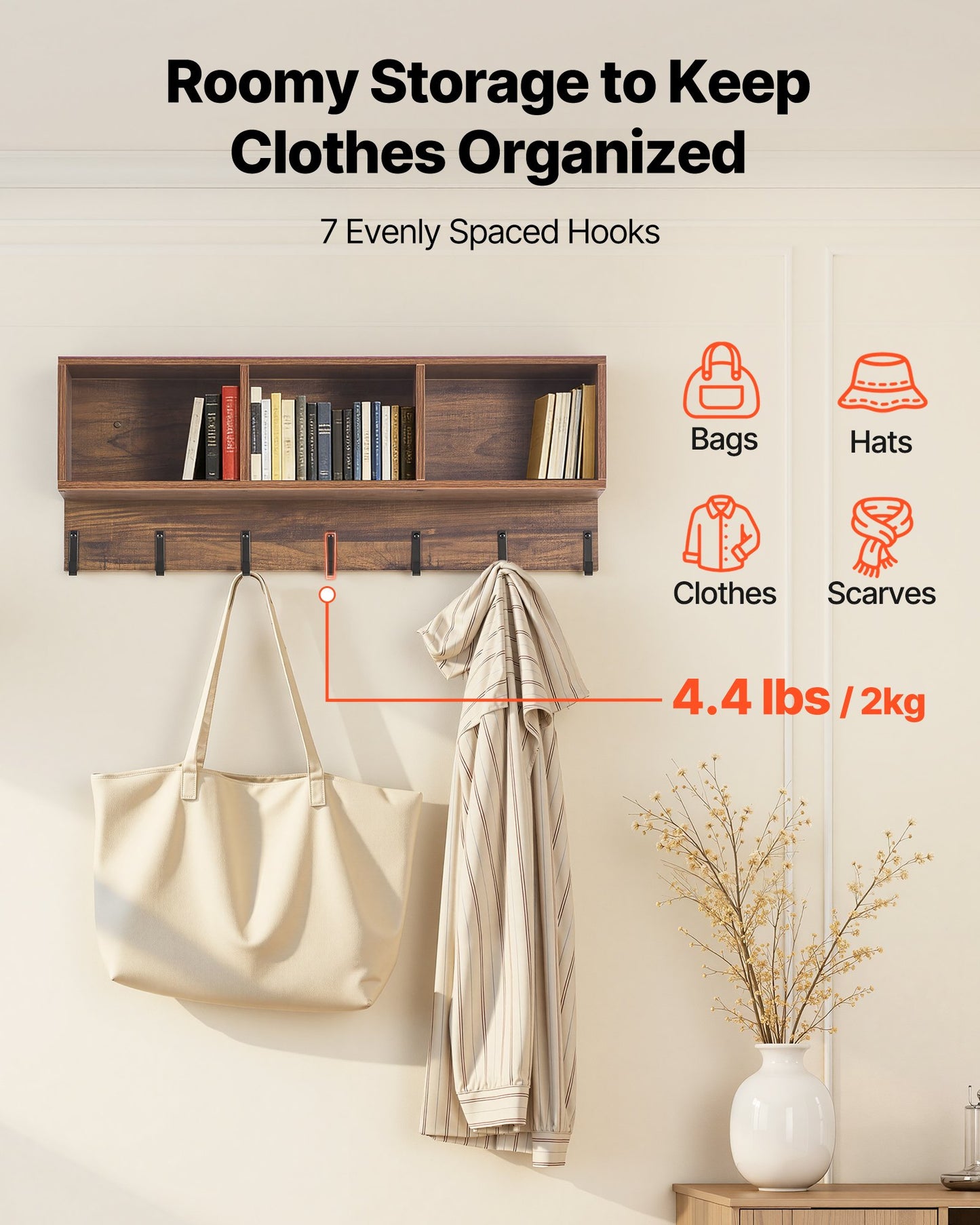 Black 3-in-1 Coat Rack with Shoe Bench and Hooks - Rustic Entryway Organizer