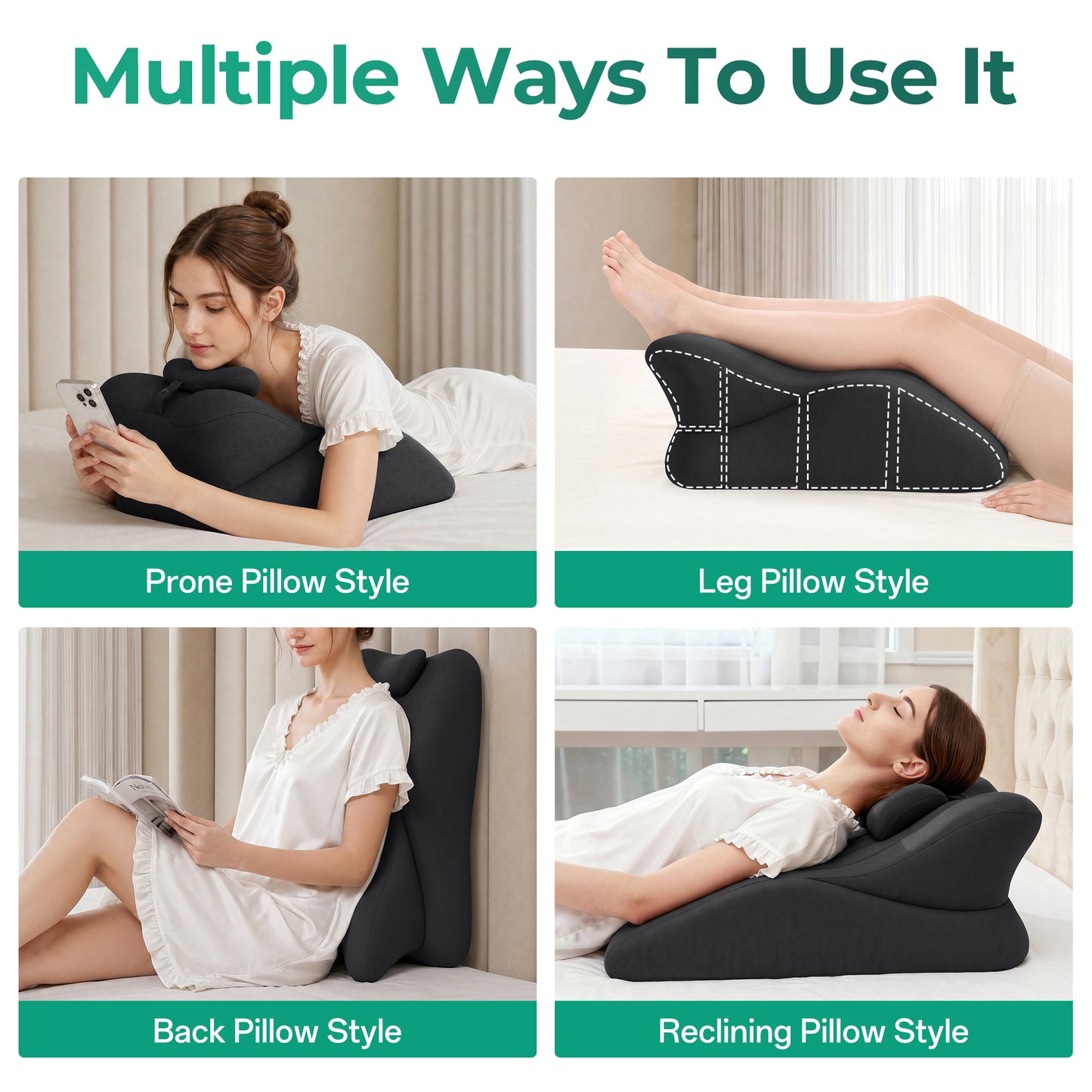 Ergonomic Memory Foam Support Pillow for Couples - Black