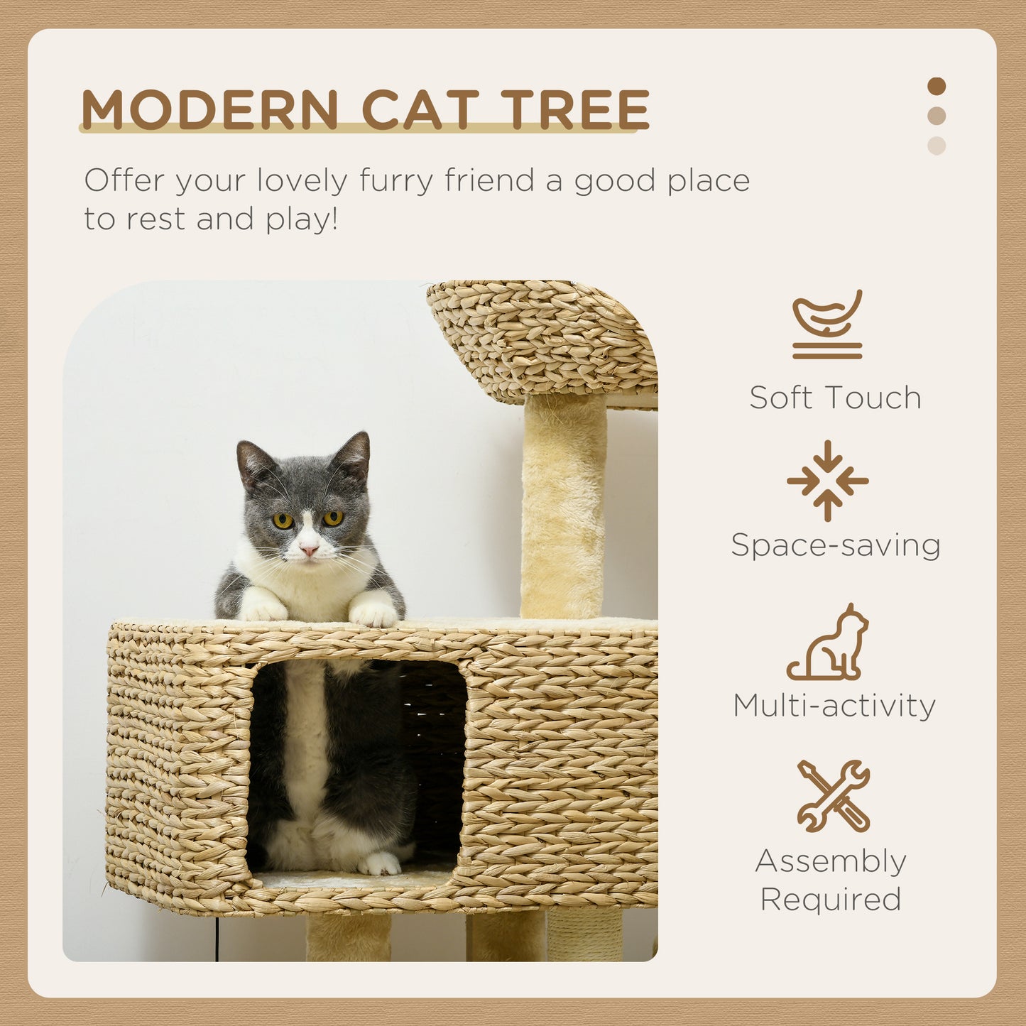 Indoor Cat Tree with Scratching Posts and Cozy Condo - Beige