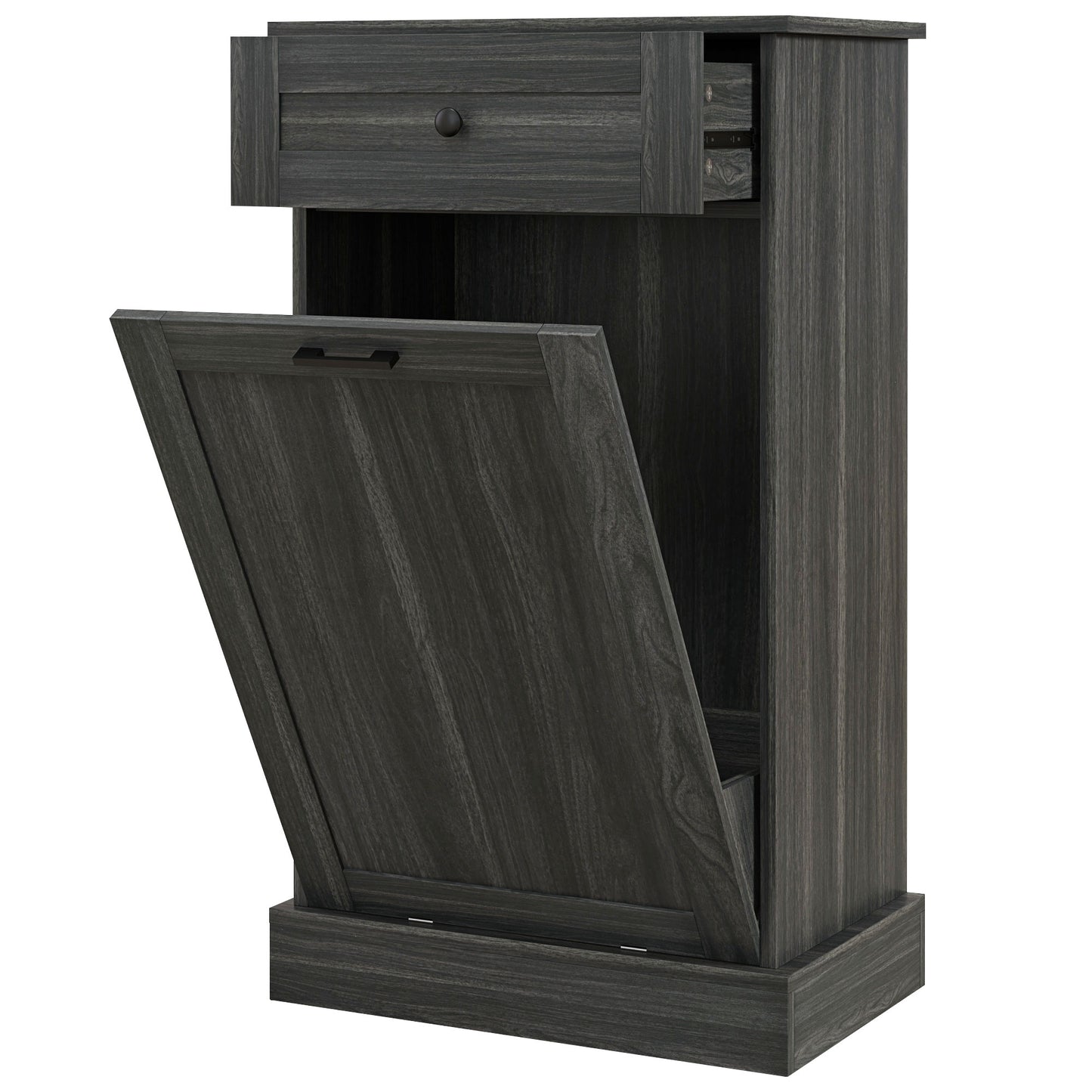 Tilt-Out Trash Bin Cabinet with Drawer - Charcoal Gray Storage