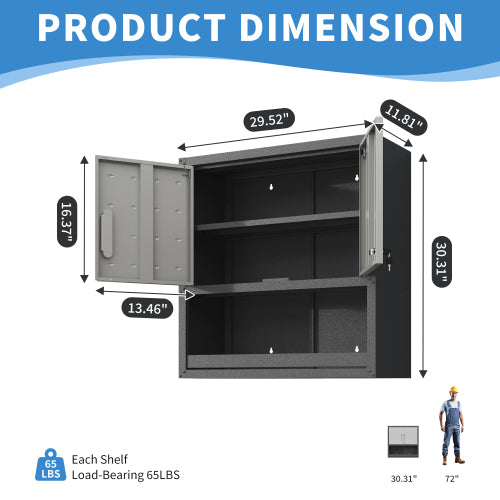 Wall-Mounted Metal Tool Storage Cabinet with Locking Doors and Shelf for Garage and Warehouse