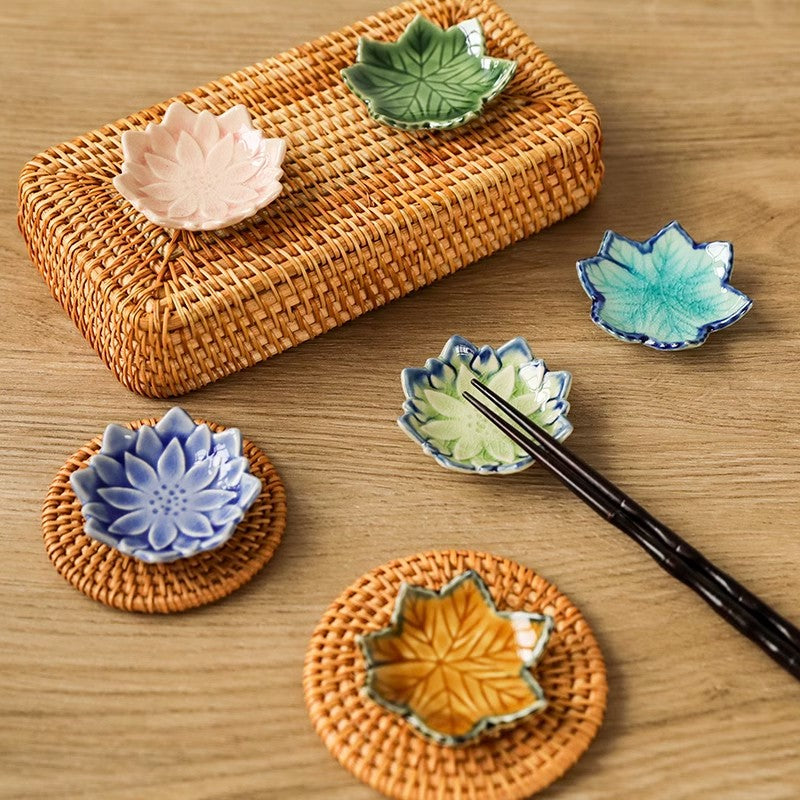 Ceramic Chopstick Shelf with Maple Leaf and Lotus Design - Kitchen Organizer