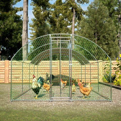 Large Metal Chicken Coop with Lockable Door Waterproof Design Argent