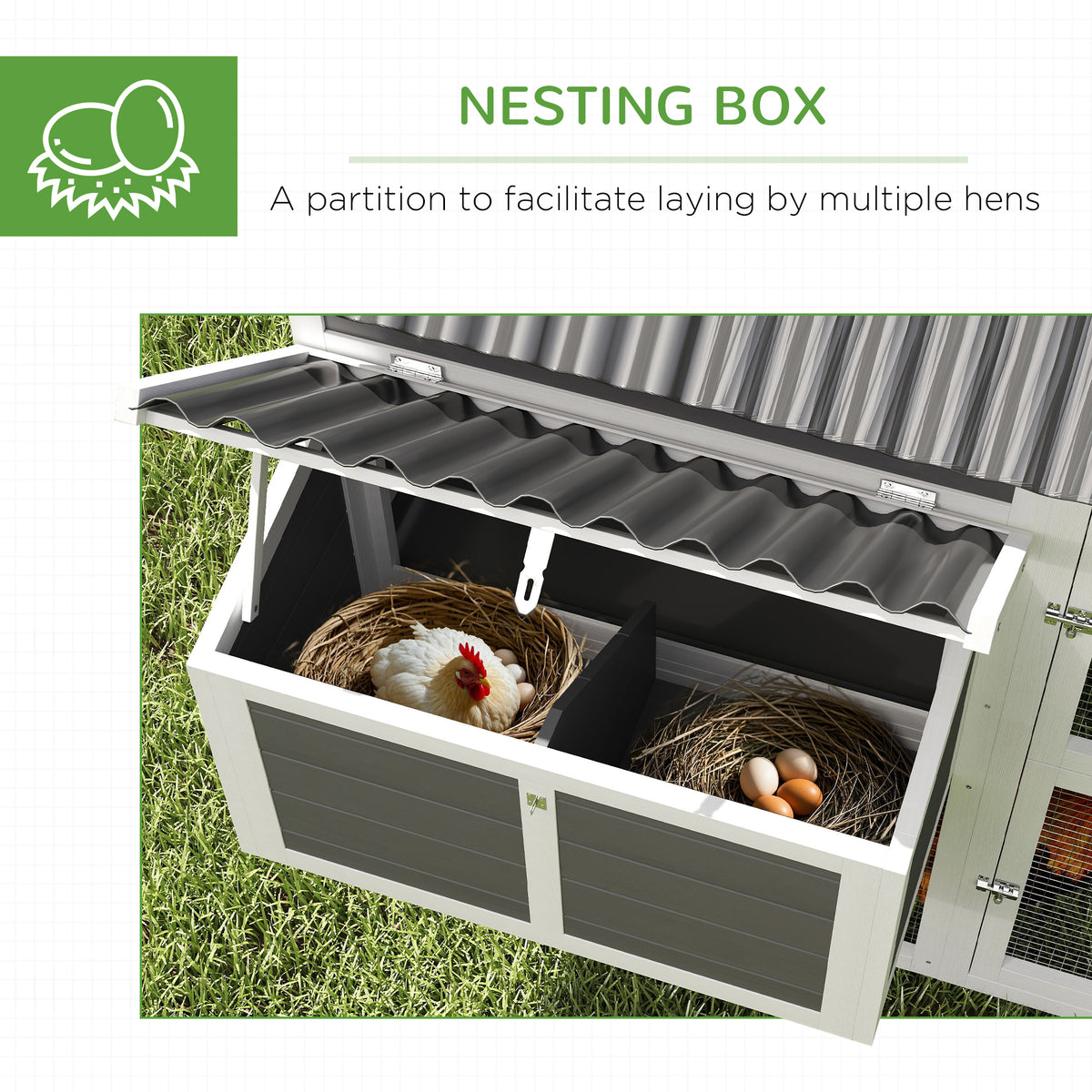 Wooden Chicken Coop with Run and Nesting Boxes - Gray, 1170x785x182mm