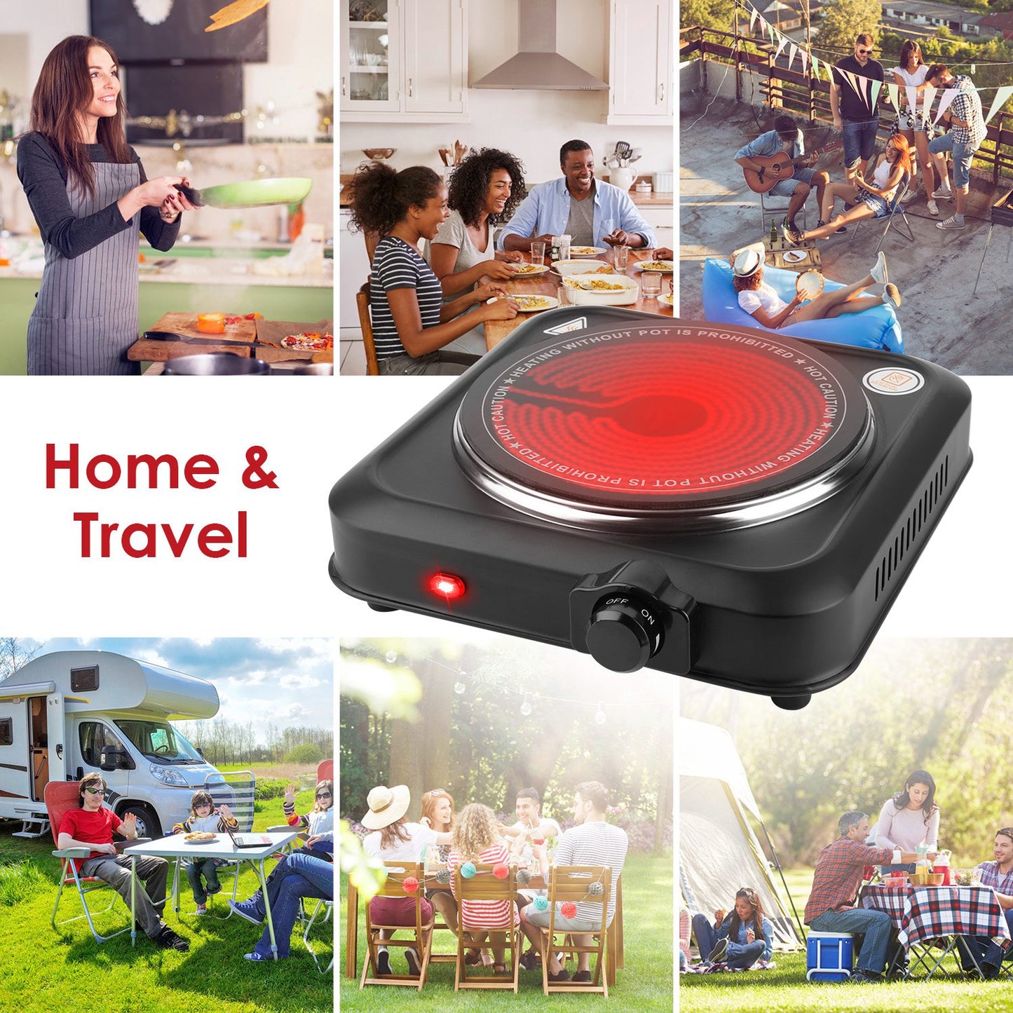 Portable Infrared Single Burner Hot Plate with 7.5in Glass Cooktop 1200W Stepless Temp Control