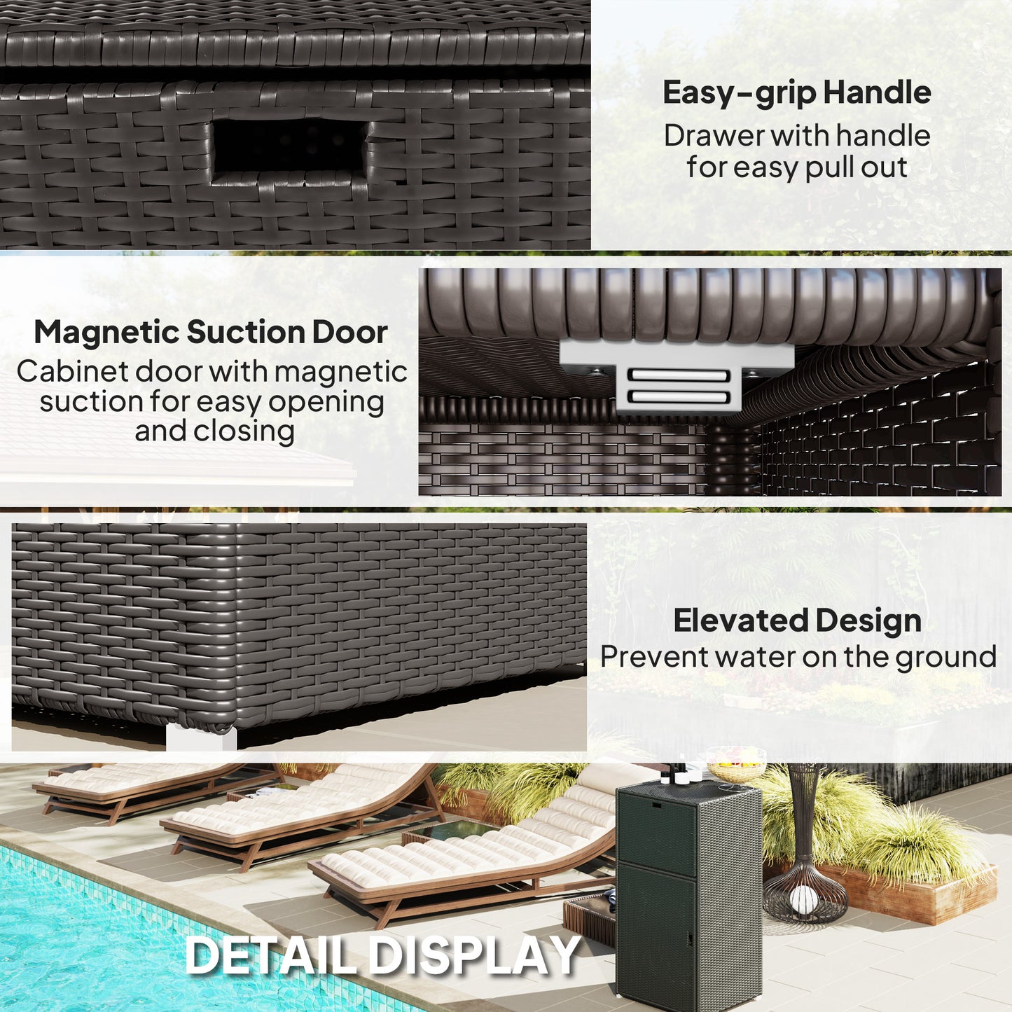Outdoor Towel Rack For Pool W Drawer & Cabinet, Dark Brown