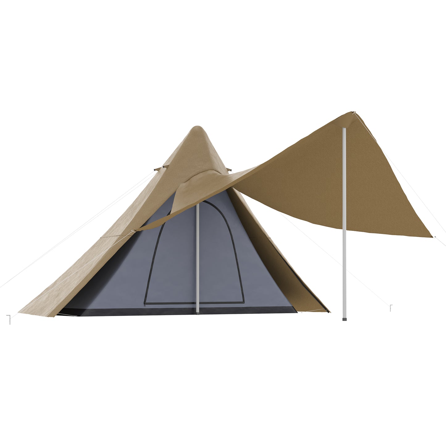 Waterproof Teepee Tent with Porch Area for 2-3 Persons - Coffee