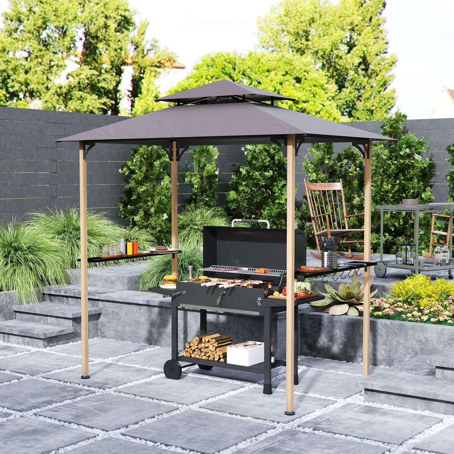 8x5 Double Tiered Grill Gazebo with Side Shelves & Hooks