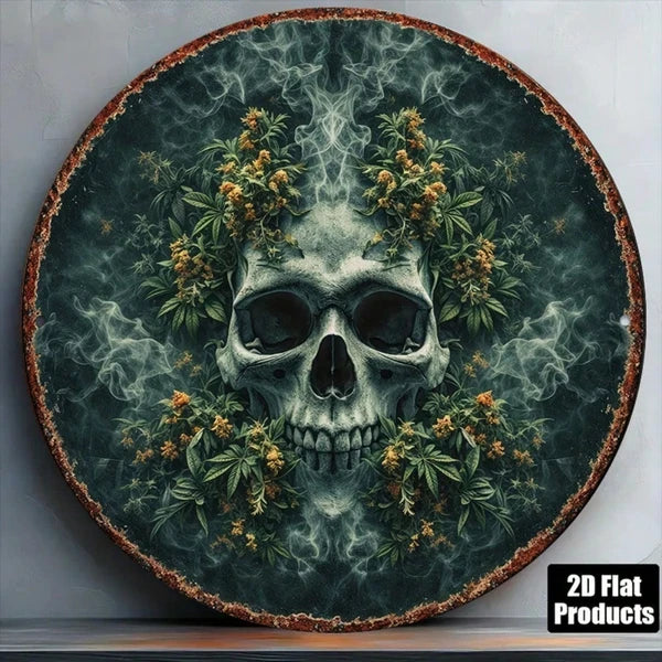 Vintage Gothic Skull & Flowers Metal Sign - 8x8 Inch