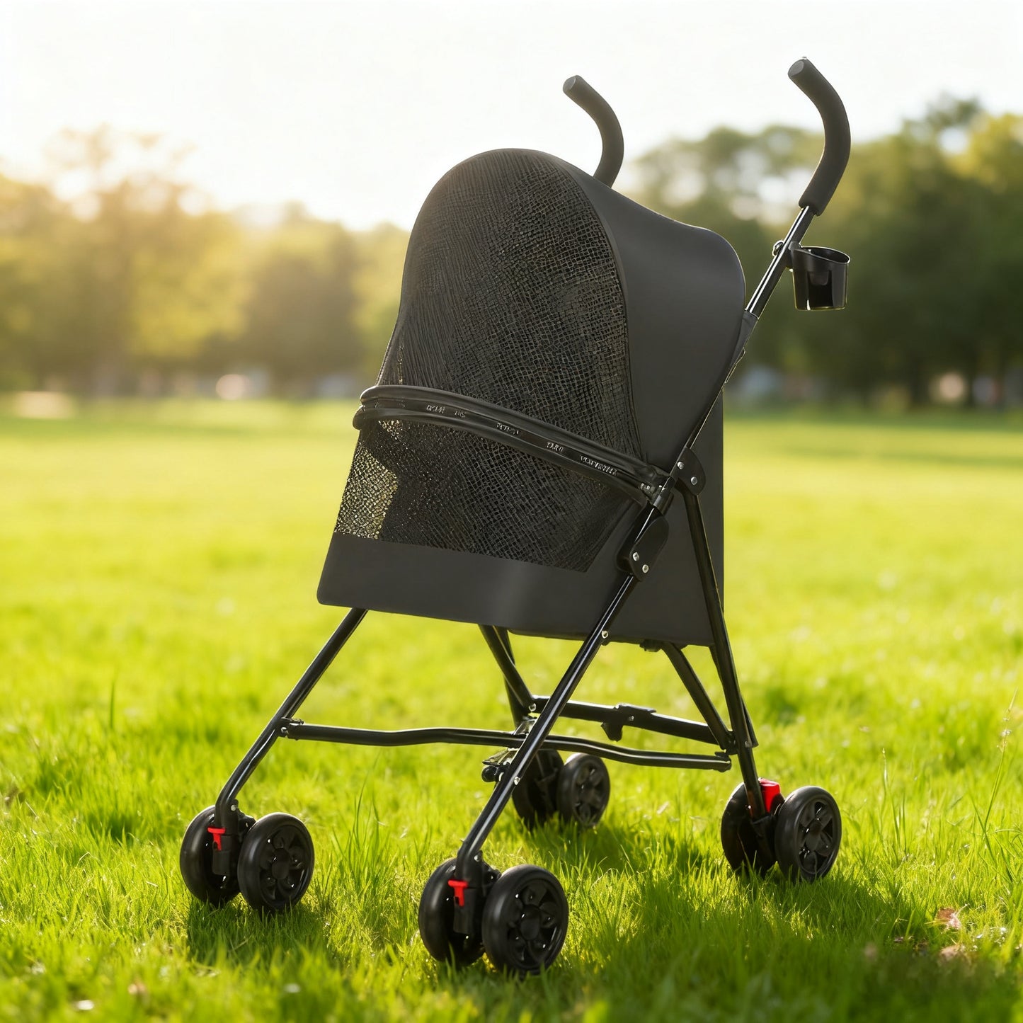 Pet Stroller for Small Dogs Cats with Mesh Ventilation Foldable Design Black