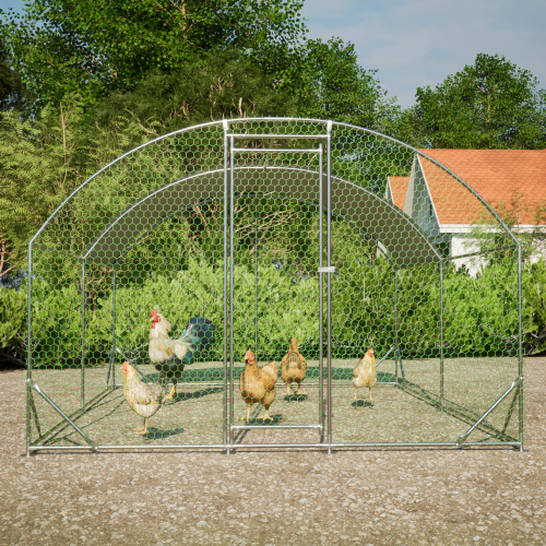 Large Metal Chicken Coop with Waterproof UV Cover and Walk-In Fence - Yard Farm Use