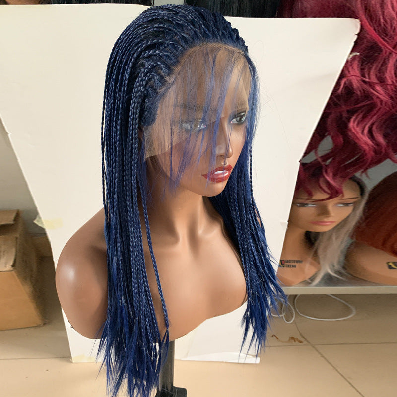 Synthetic Lace Front Wig with Natural Style and Blue Braid - Medium Length