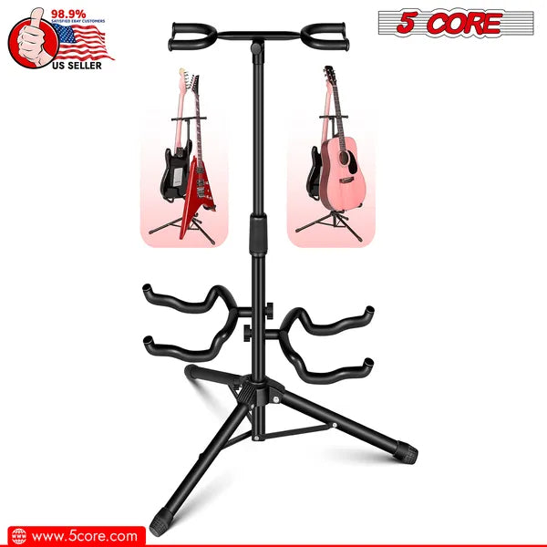 Adjustable Double Guitar Stand - Foldable, Portable, Black