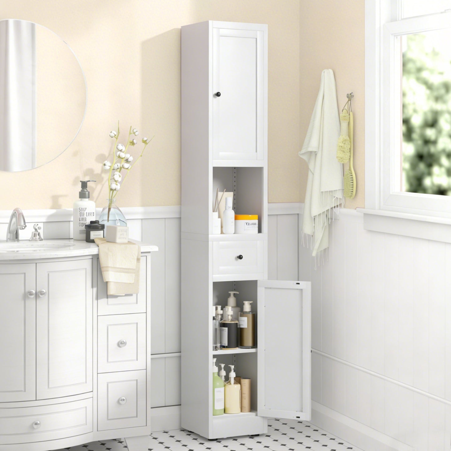 71 Inch Tall Bathroom Storage Cabinet, 5-Tier Narrow Metal Cabinet