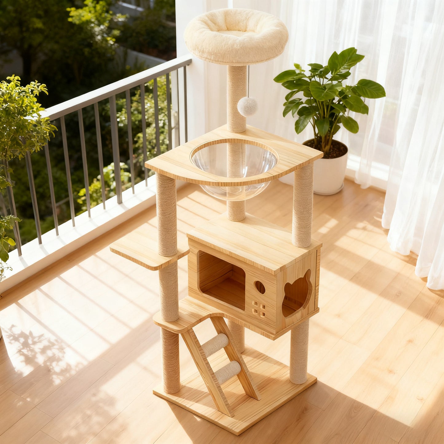 48.8-Inch Modern Wooden Cat Tree Tower with Sisal Posts & Top Perch
