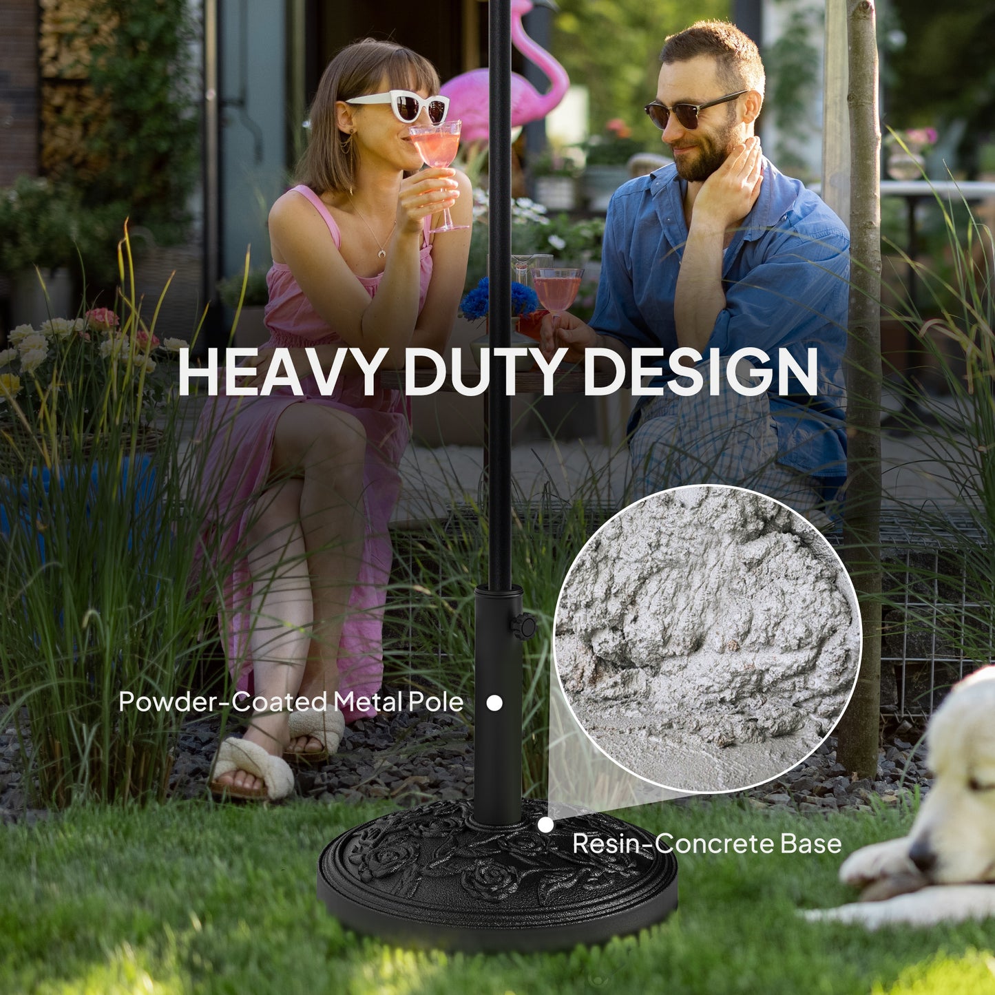 Outdoor Umbrella Base with Wheels - 46 lbs Resin Stand for 1.3" to 1.9" Poles - Black