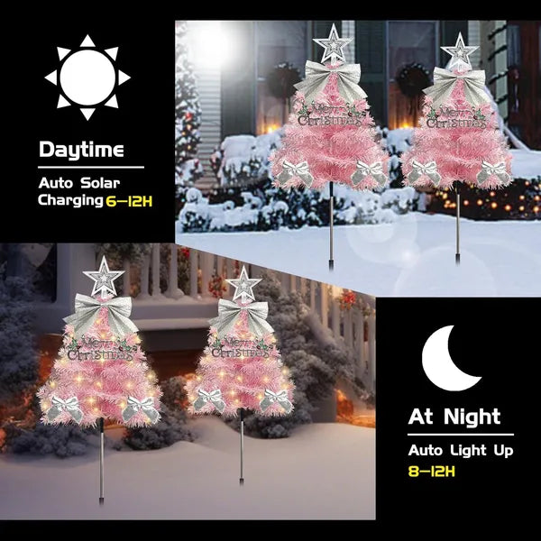 4 Pack Solar Christmas Tree Pathway Lights - Waterproof Mini Decor