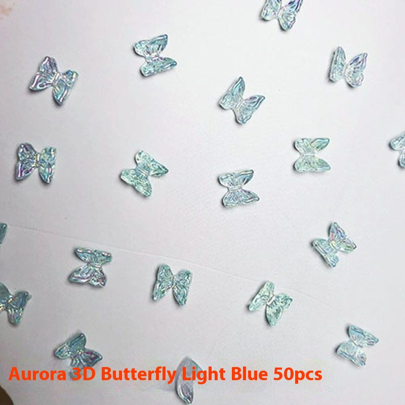 Butterfly Nail Ornament Set - 50pcs 3D Resin Fairy Nail Art Decorations