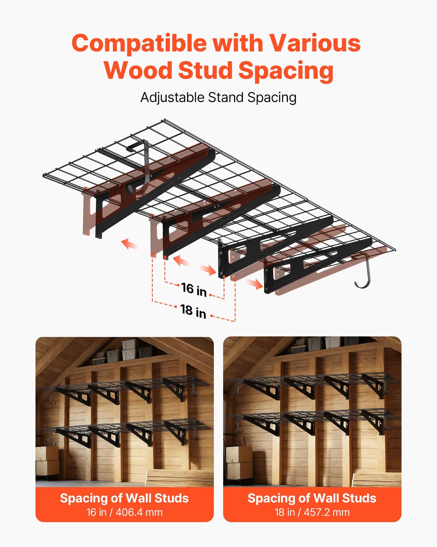 Heavy Duty Wall Shelving Unit 8 Pack - 3 Ft Steel Garage Storage Racks with Hooks