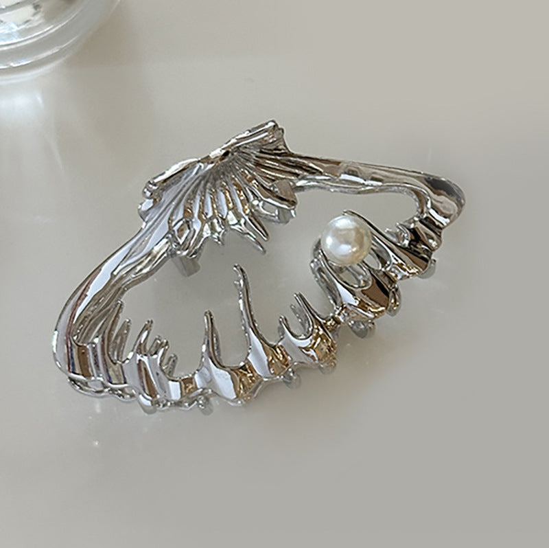 Metallic Hollow Shell Hair Clip - Handmade Metal Barrette
