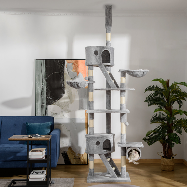 Adjustable Wooden Cat Tree Tower with Condos, Hammocks & Toys