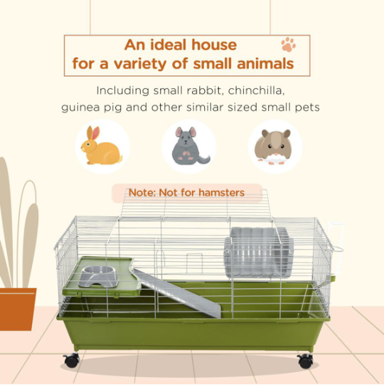 Small Animal Cage with Wheels for Rabbits Guinea Pigs & Chinchillas - Green